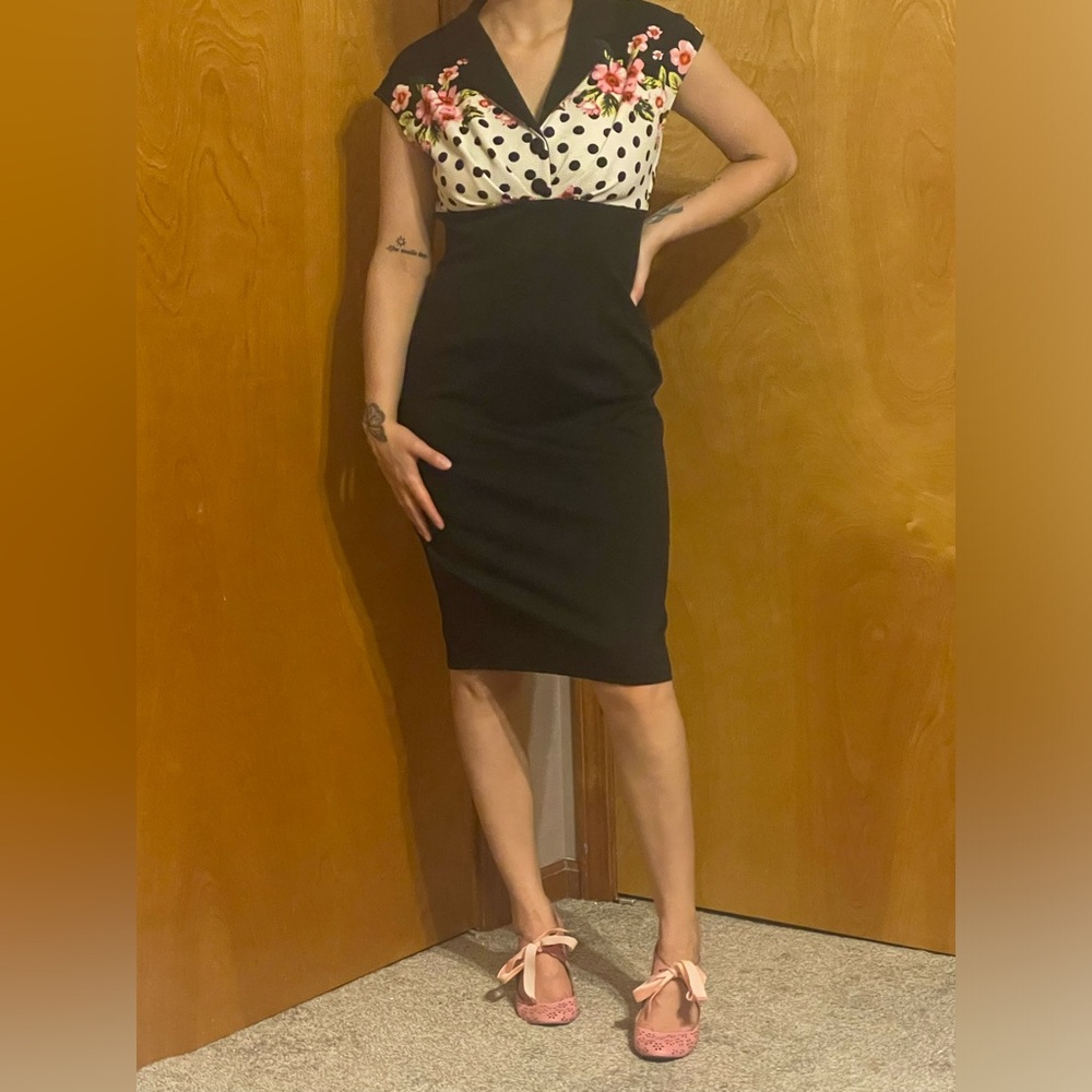 VfEmage Black and White Floral Pencil dress